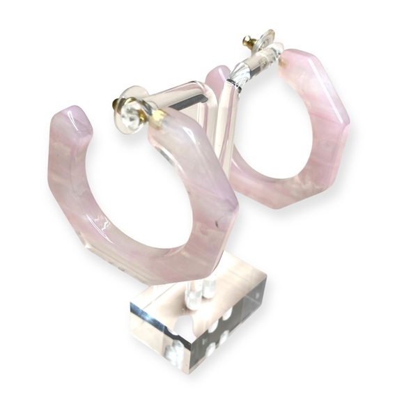Madewell Resin Octagonal Hoop Earrings in Rose Quartz Acetate translucent pink - Picture 2 of 6
